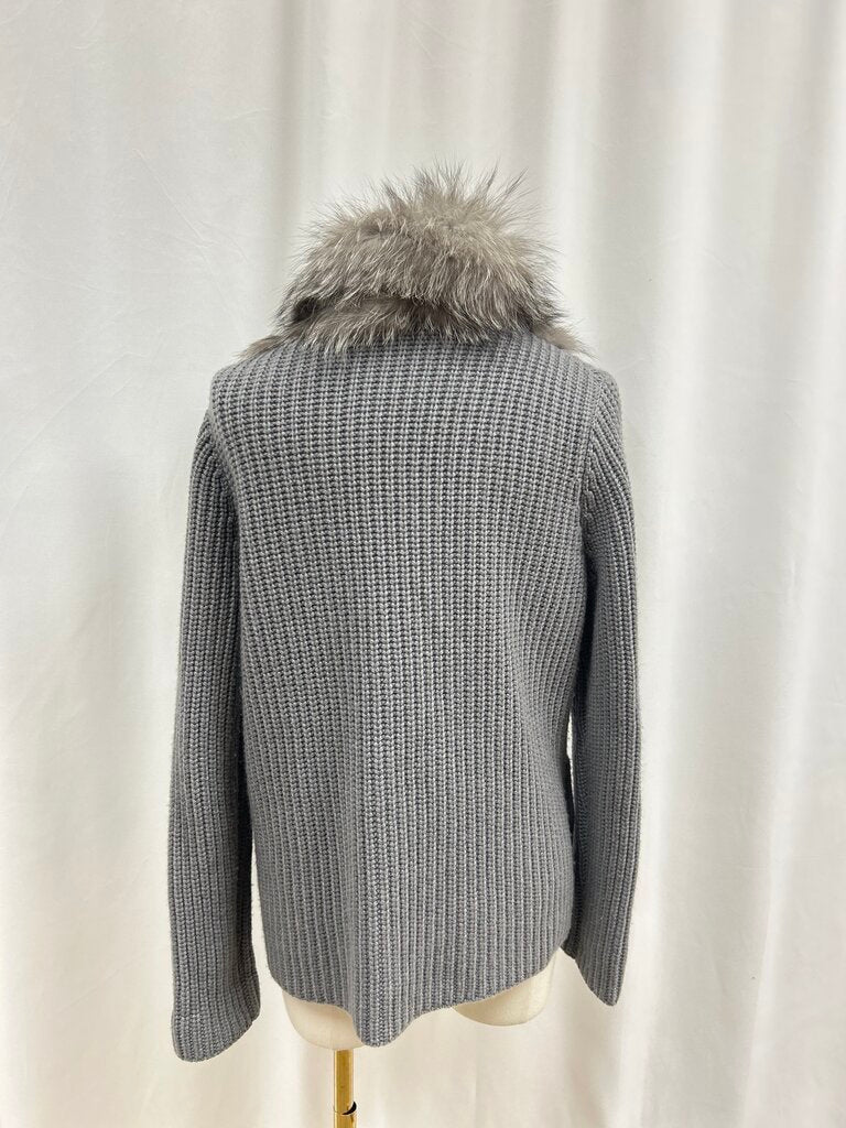 Brunello Cucinelli Grey Cashmere Raccoon Collar Cardigan w/Garmet Bag