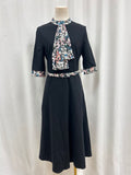 Erdem Black Floral Trim Belted Dress