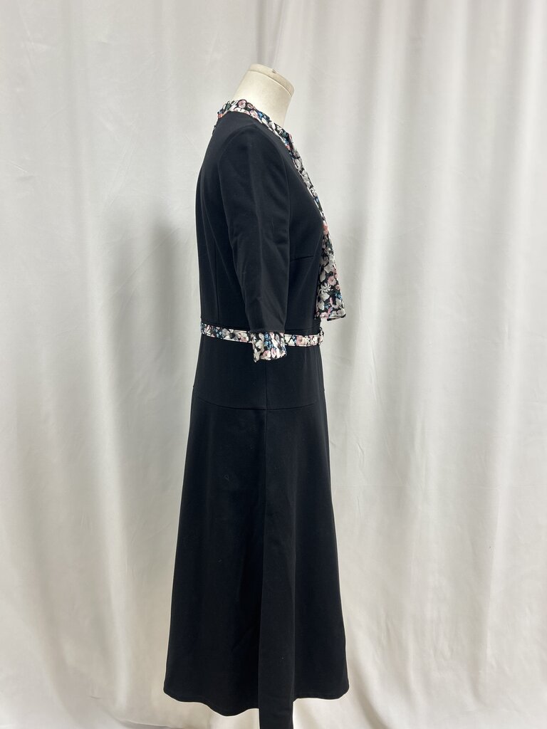 Erdem Black Floral Trim Belted Dress