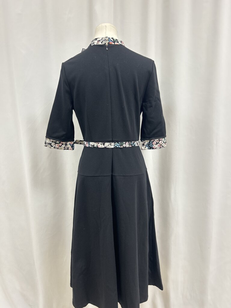 Erdem Black Floral Trim Belted Dress