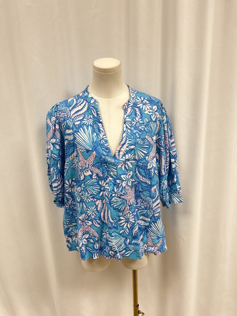 Lilly Pulitzer Blue Floral Linen Top