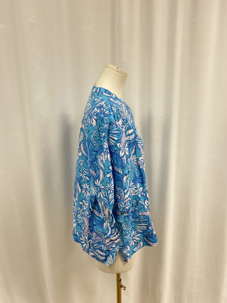 Lilly Pulitzer Blue Floral Linen Top