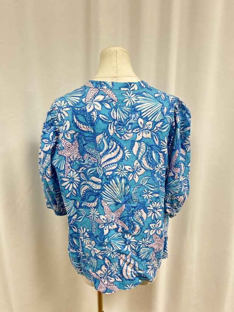 Lilly Pulitzer Blue Floral Linen Top