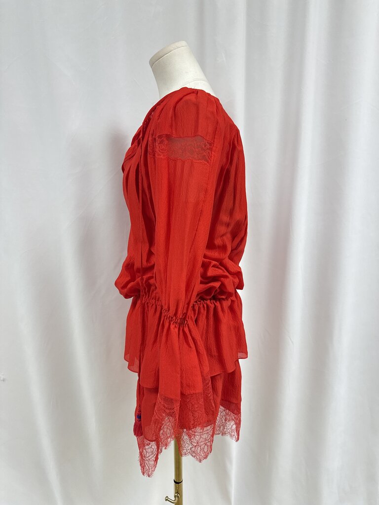 Roberto Cavalli Red Silk Cinched Dress
