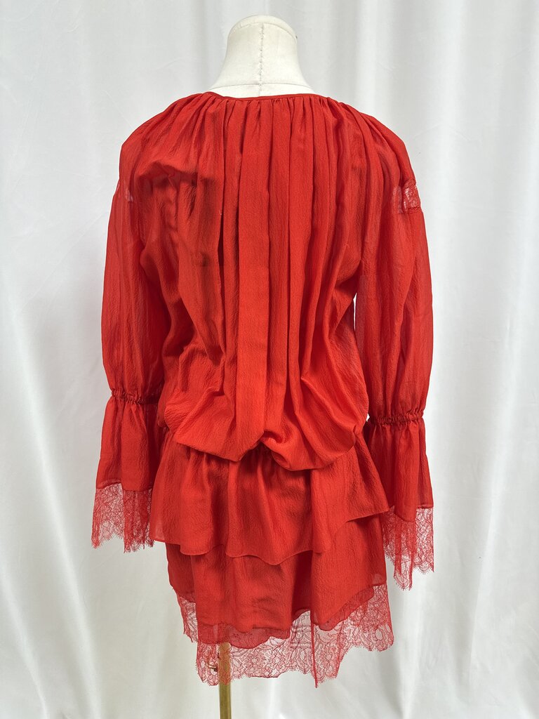 Roberto Cavalli Red Silk Cinched Dress