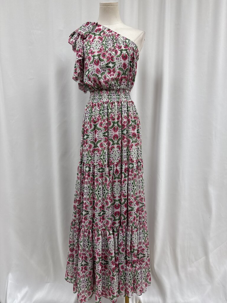 Misa Pink Floral One Shoulder Maxi Dress