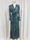 Veronica Beard Blue and Green Printed Belted Maxi Dress