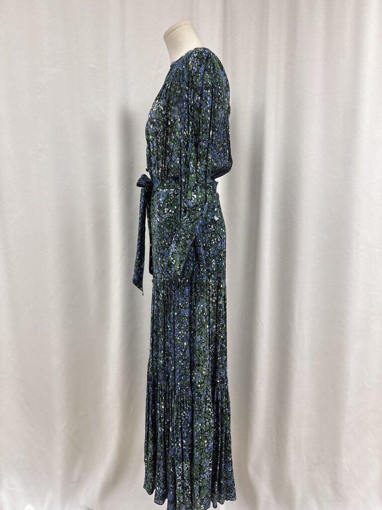 Veronica Beard Blue and Green Printed Belted Maxi Dress