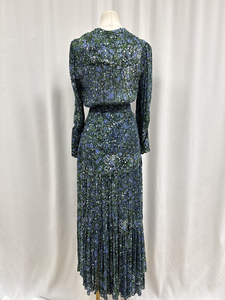 Veronica Beard Blue and Green Printed Belted Maxi Dress
