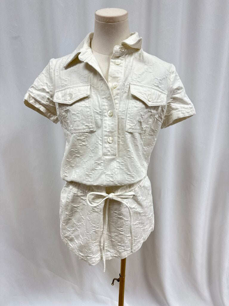 Gucci White Double G Jacquard Denim Dress