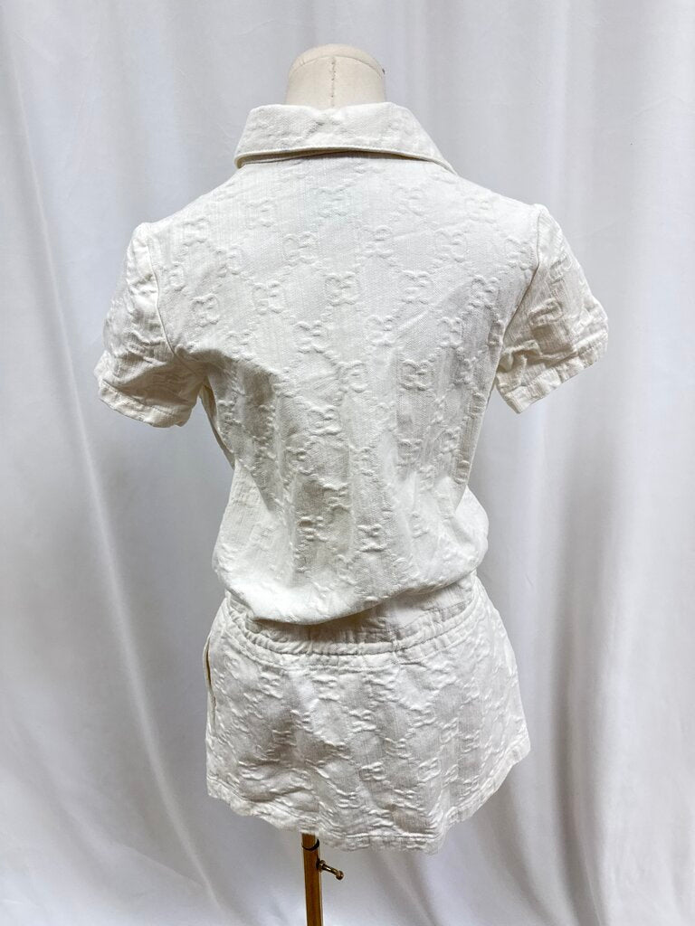 Gucci White Double G Jacquard Denim Dress