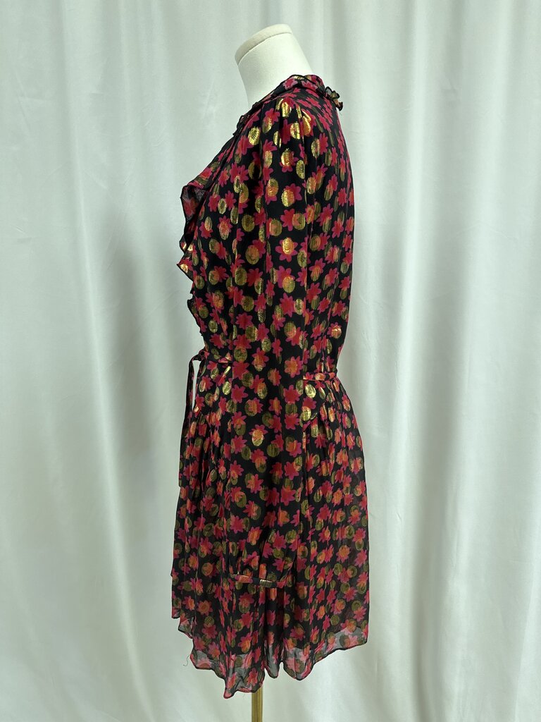 Saloni Black Pink and Gold Ruffle Mini Dress