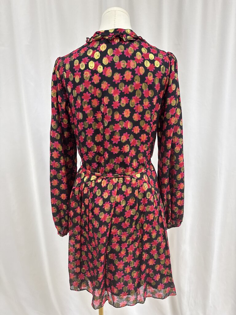 Saloni Black Pink and Gold Ruffle Mini Dress