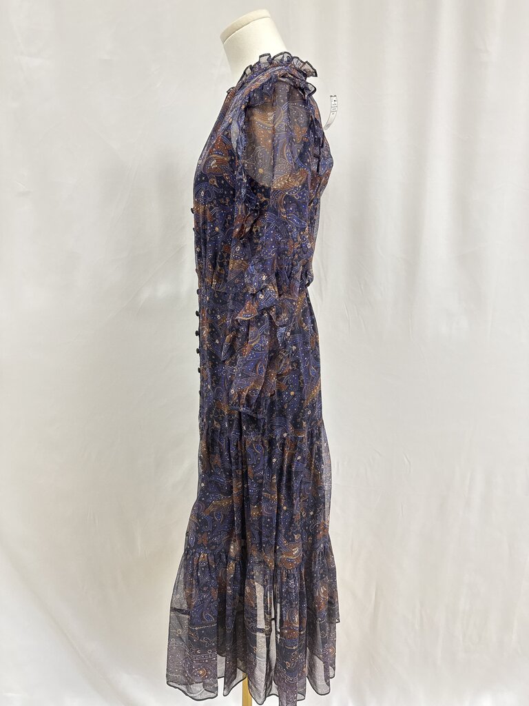 Veronica Beard Blue Floral Ruffle Chiffon Maxi Dress