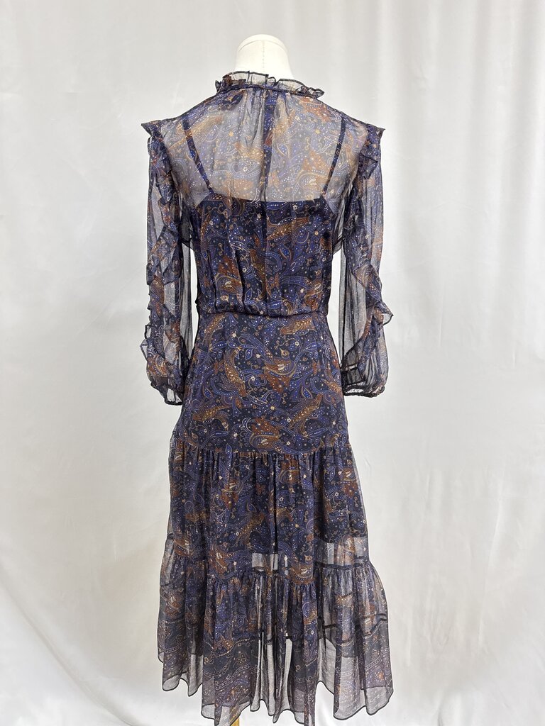 Veronica Beard Blue Floral Ruffle Chiffon Maxi Dress