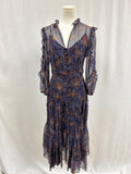 Veronica Beard Blue Floral Ruffle Chiffon Maxi Dress