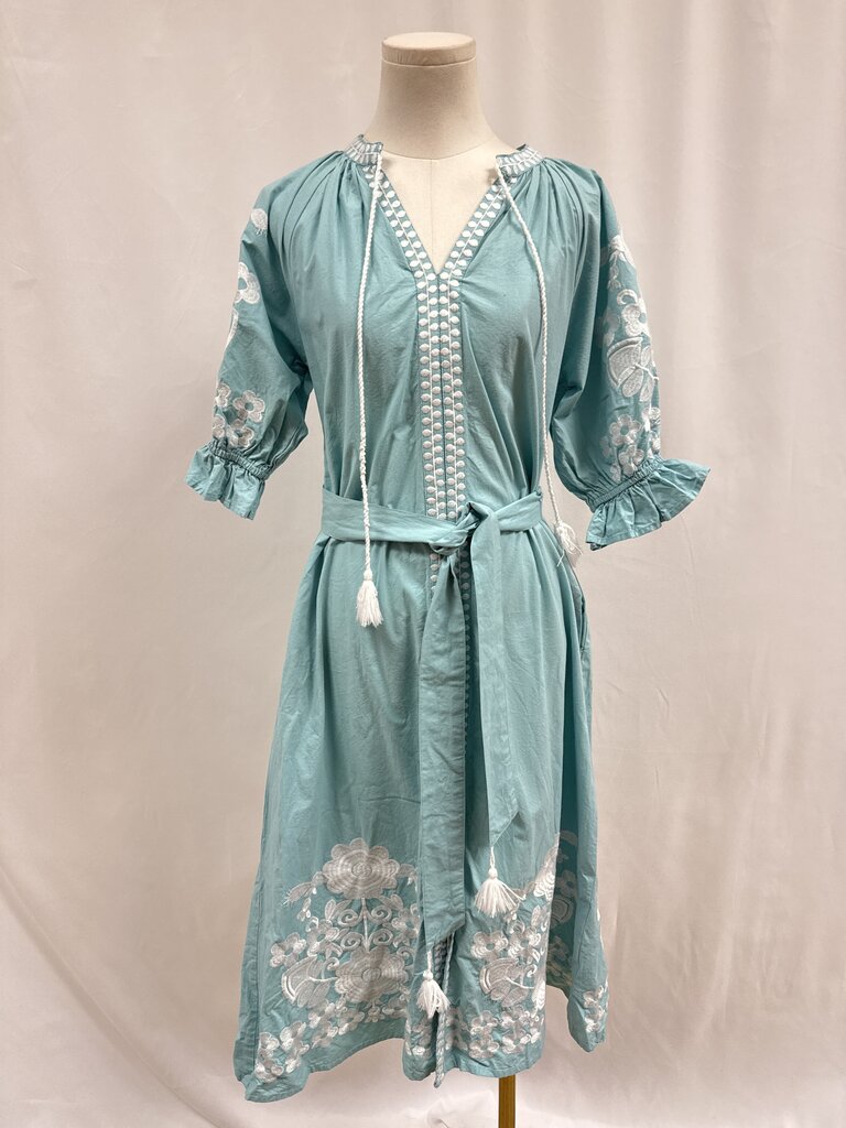 Julia Amory Light Blue Embroidered Maxi Dress