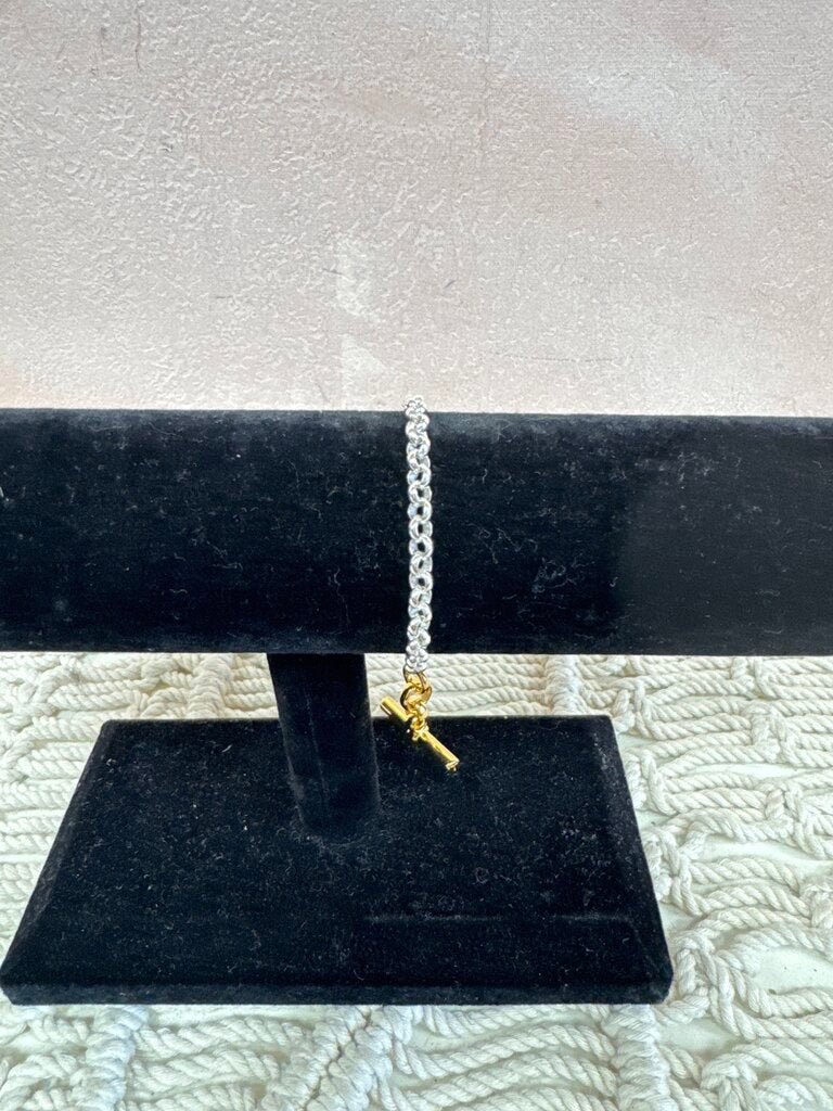 Tilly Sveaas Silver and Gold T-Bar Bracelet w/Box