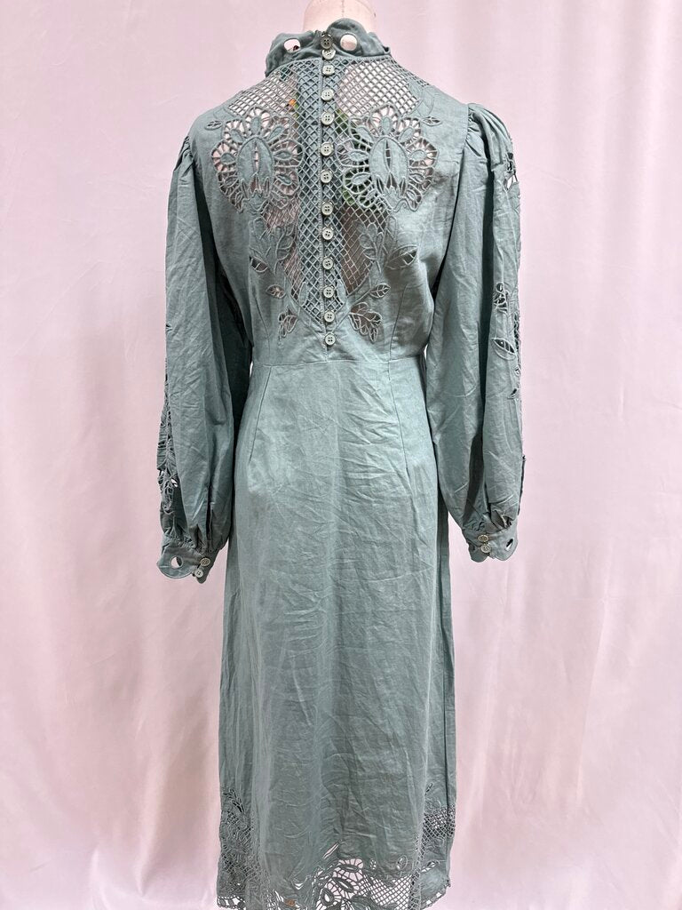 Farm Rio Sage Linen Eyelet Maxi Dress NWT (As Is)
