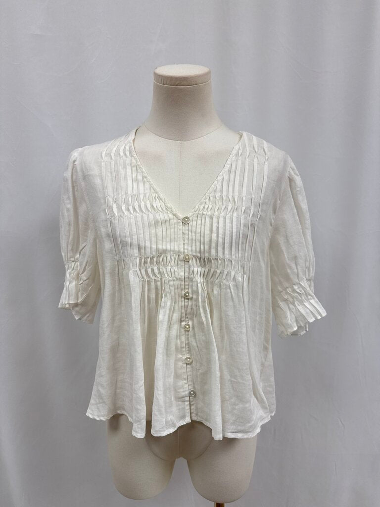 Sea New York White Linen Pintuck Blouse