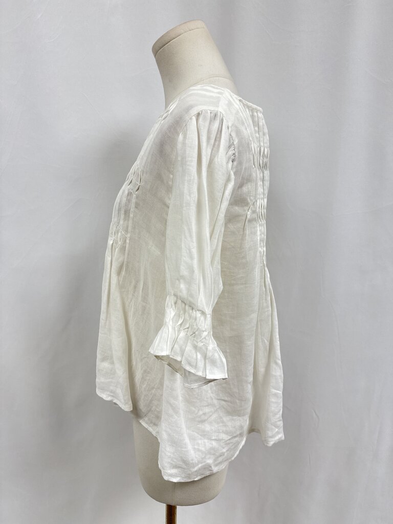Sea New York White Linen Pintuck Blouse