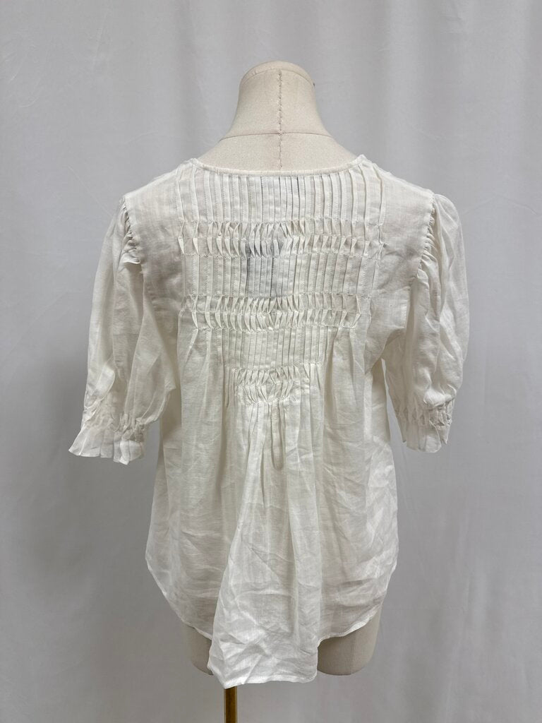 Sea New York White Linen Pintuck Blouse