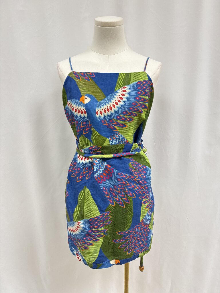 Farm Rio Blue Mackaw Wrap Mini Dress