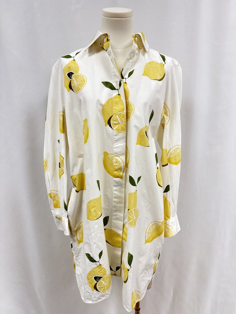 Max Mara White Lemon Print Button Up Dress