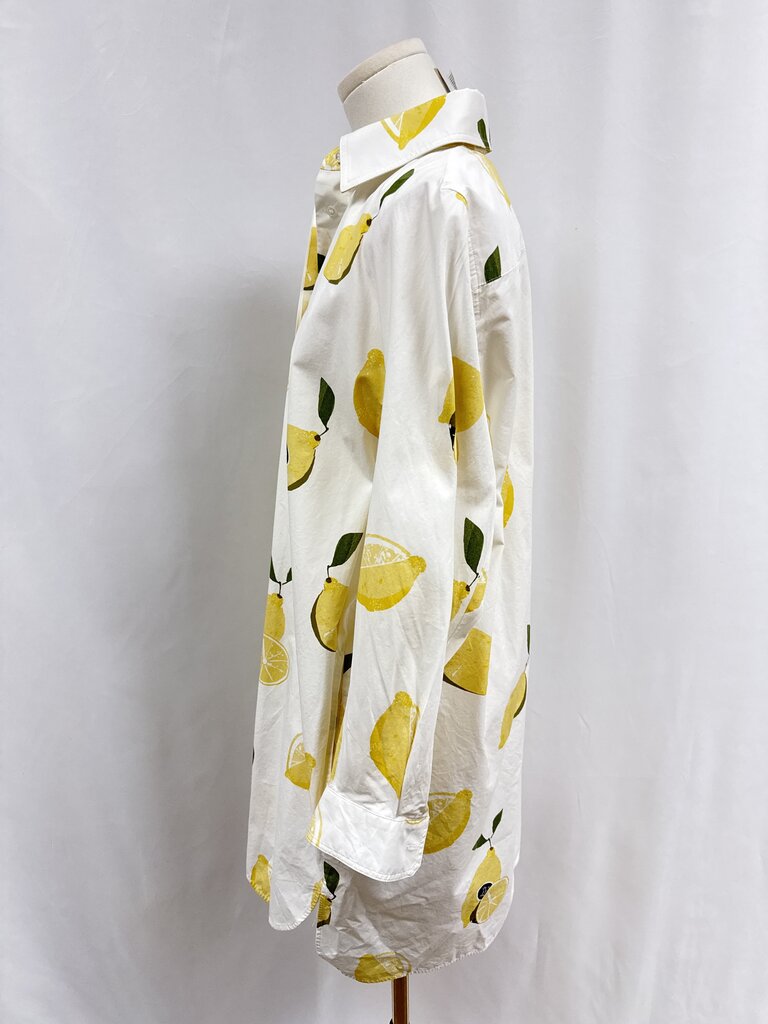 Max Mara White Lemon Print Button Up Dress