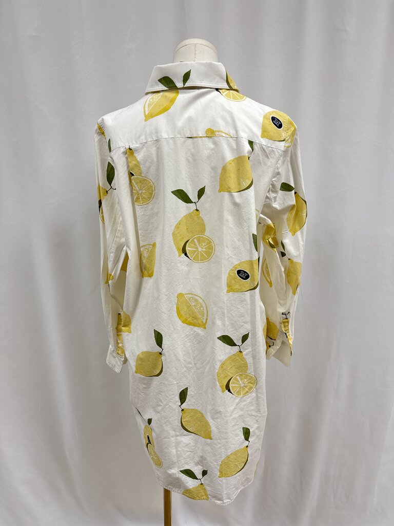 Max Mara White Lemon Print Button Up Dress