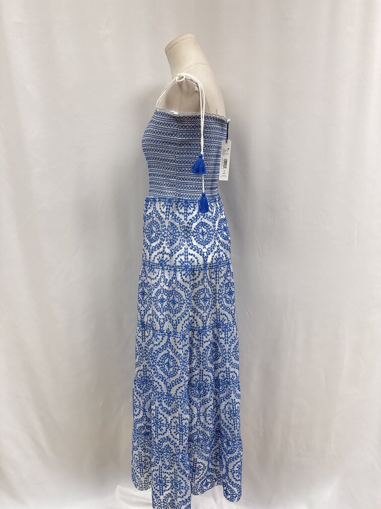Alice + Olivia Blue and White Eyelet Ruched Strapless Sundress NWT