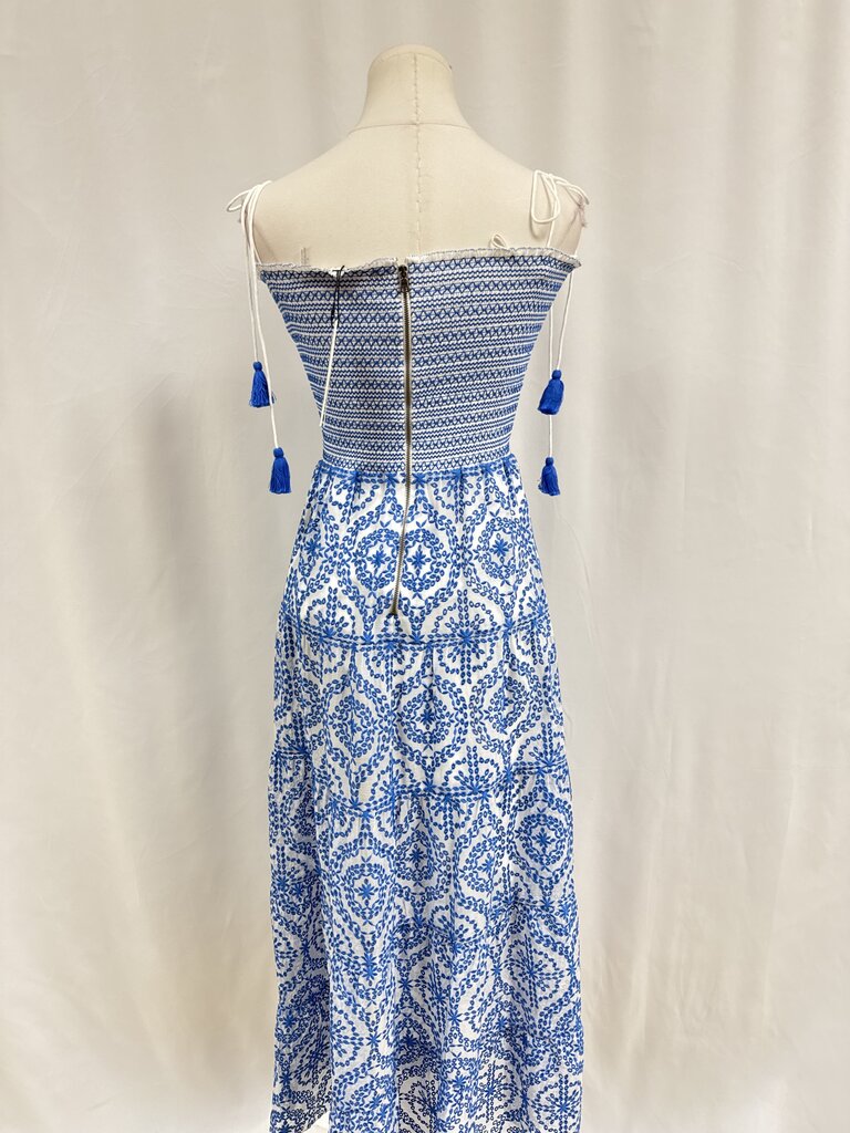 Alice + Olivia Blue and White Eyelet Ruched Strapless Sundress NWT