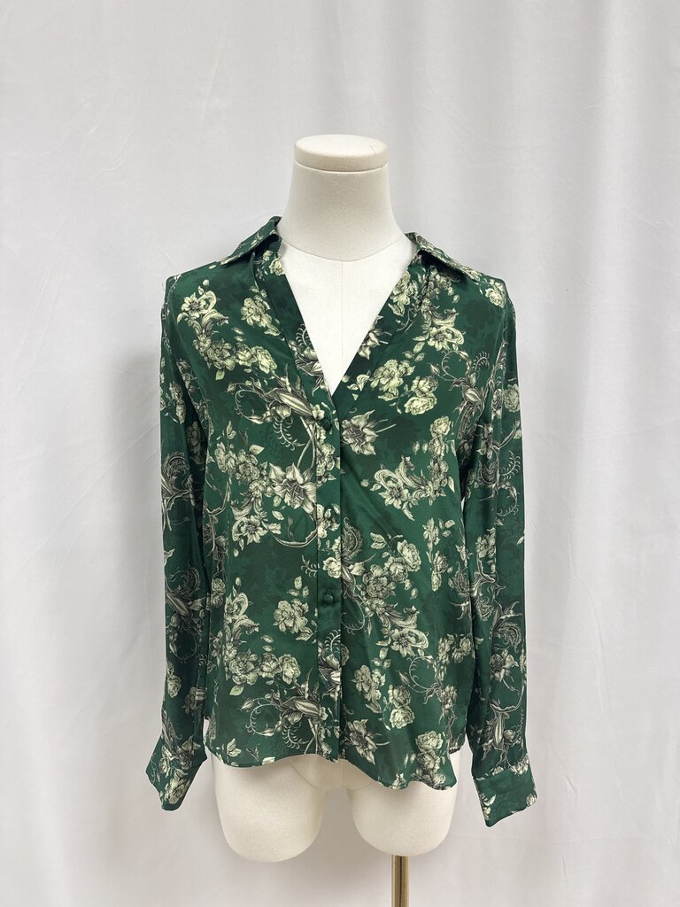 alice + olivia Green Floral Silk Blouse