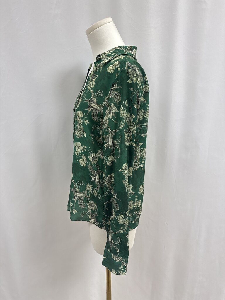 alice + olivia Green Floral Silk Blouse