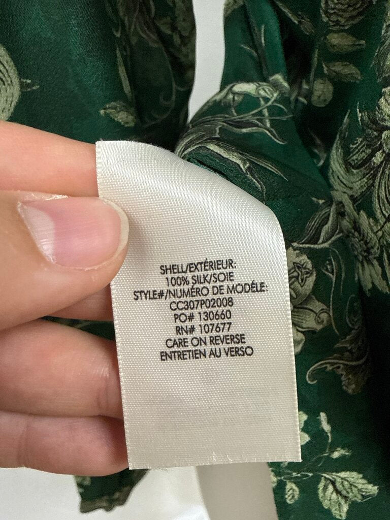 alice + olivia Green Floral Silk Blouse