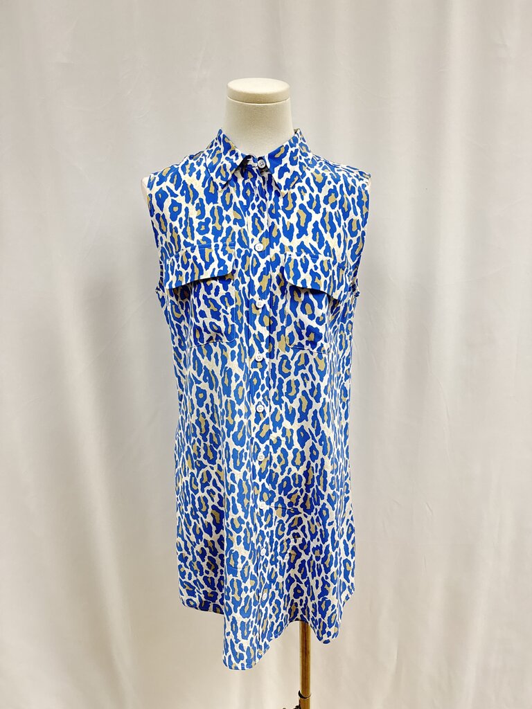 Equipment Femme Blue Animal Print Button Up Dress