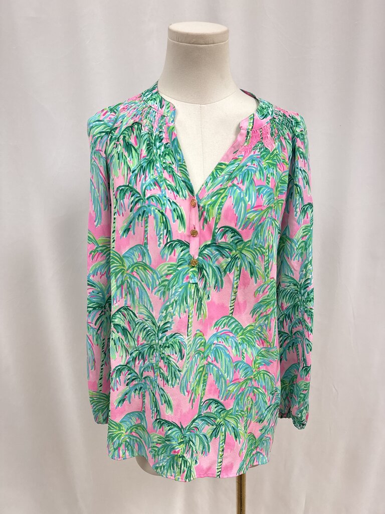 Lilly Pulitzer Pink and Green Palm Tree Blouse