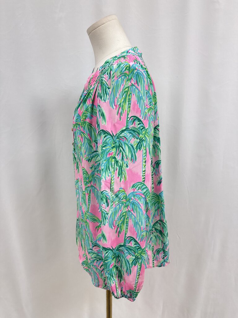 Lilly Pulitzer Pink and Green Palm Tree Blouse