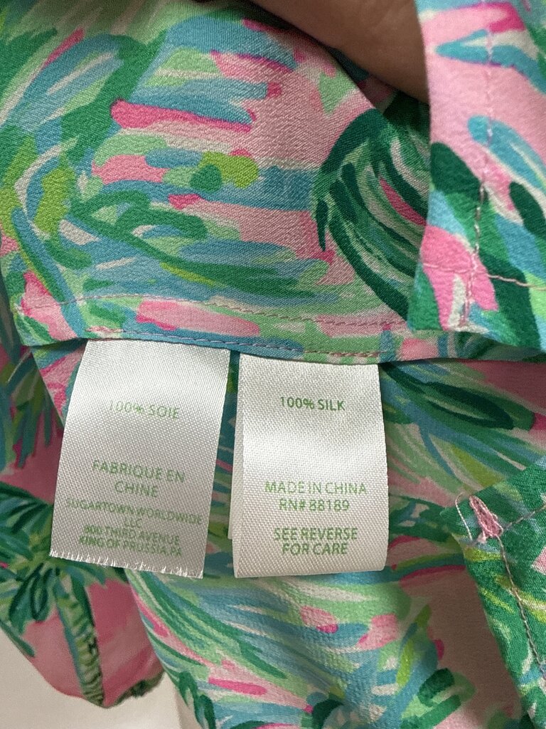 Lilly Pulitzer Pink and Green Palm Tree Blouse
