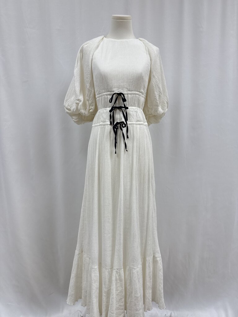 Erdem White Puff Sleeve Maxi Dress (Orig $5120) (AS IS:Small Stains and Hem needs to be surged))