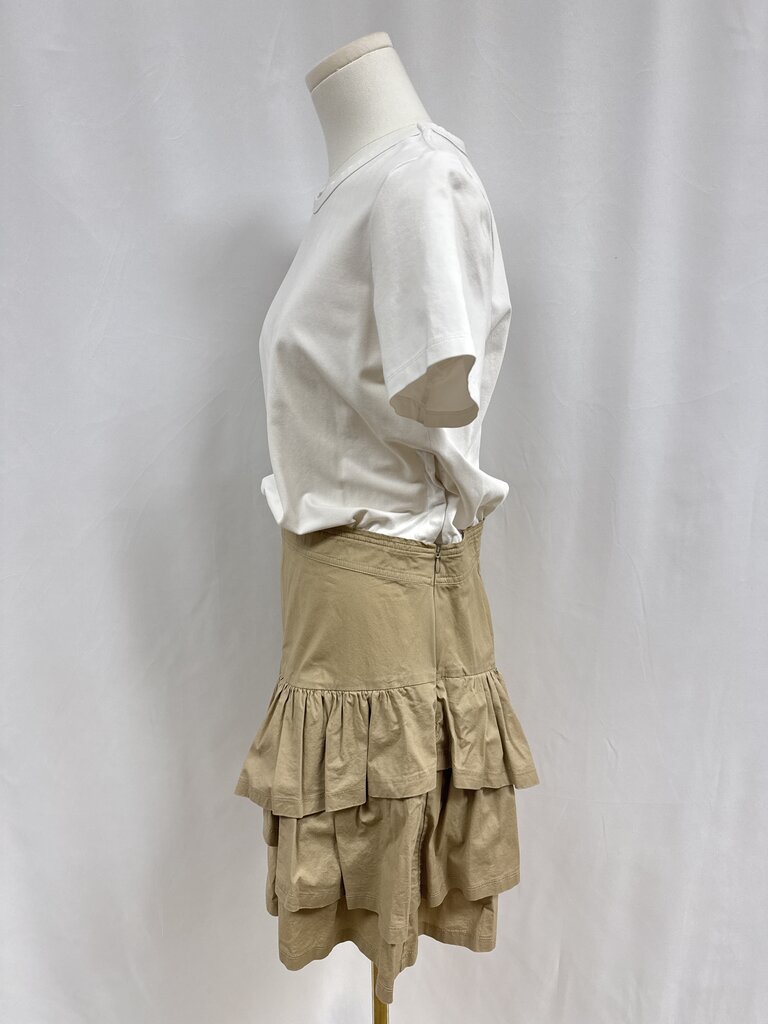 Veronica Beard White and Tan Ruffle Dress