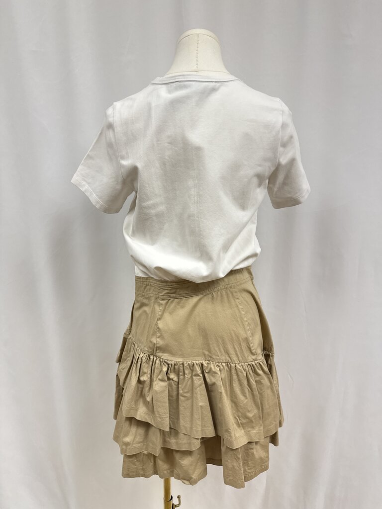 Veronica Beard White and Tan Ruffle Dress