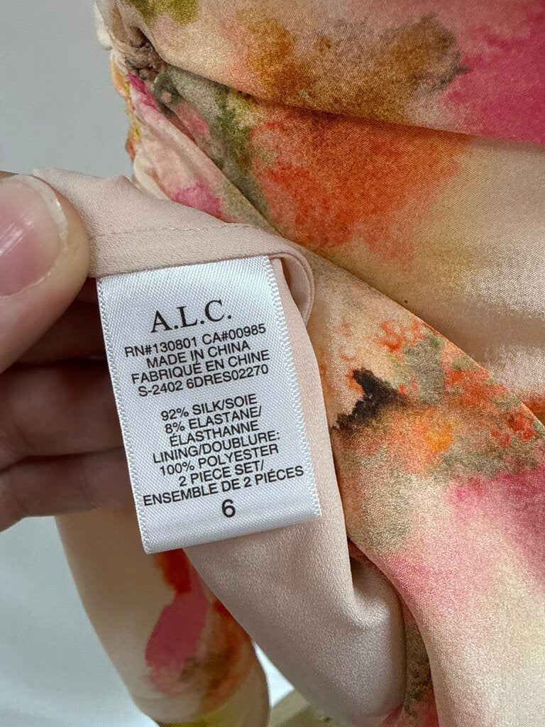 A.L.C. Peach Watercolor Cowl Neck Dress NWT