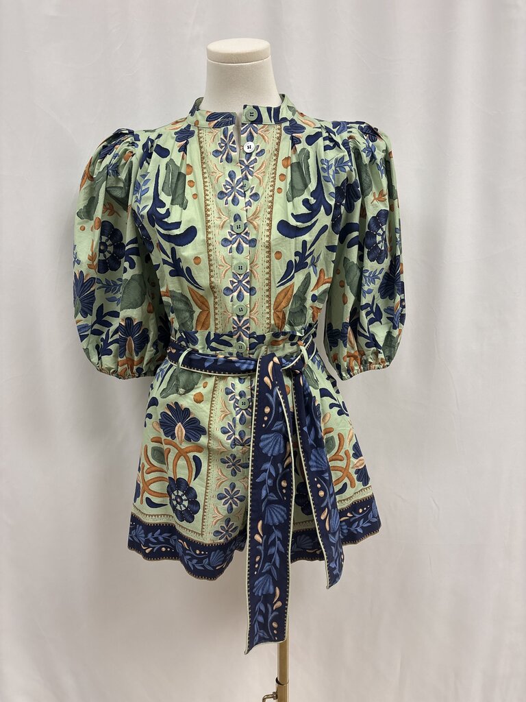 Farm Rio Sage Floral Belted Romper
