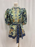 Farm Rio Sage Floral Belted Romper