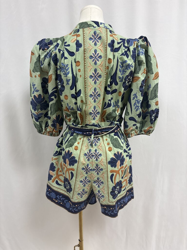 Farm Rio Sage Floral Belted Romper