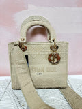 Dior Beige Canvas Medium Cannage Lady D-Lite Tote w/Dustbag