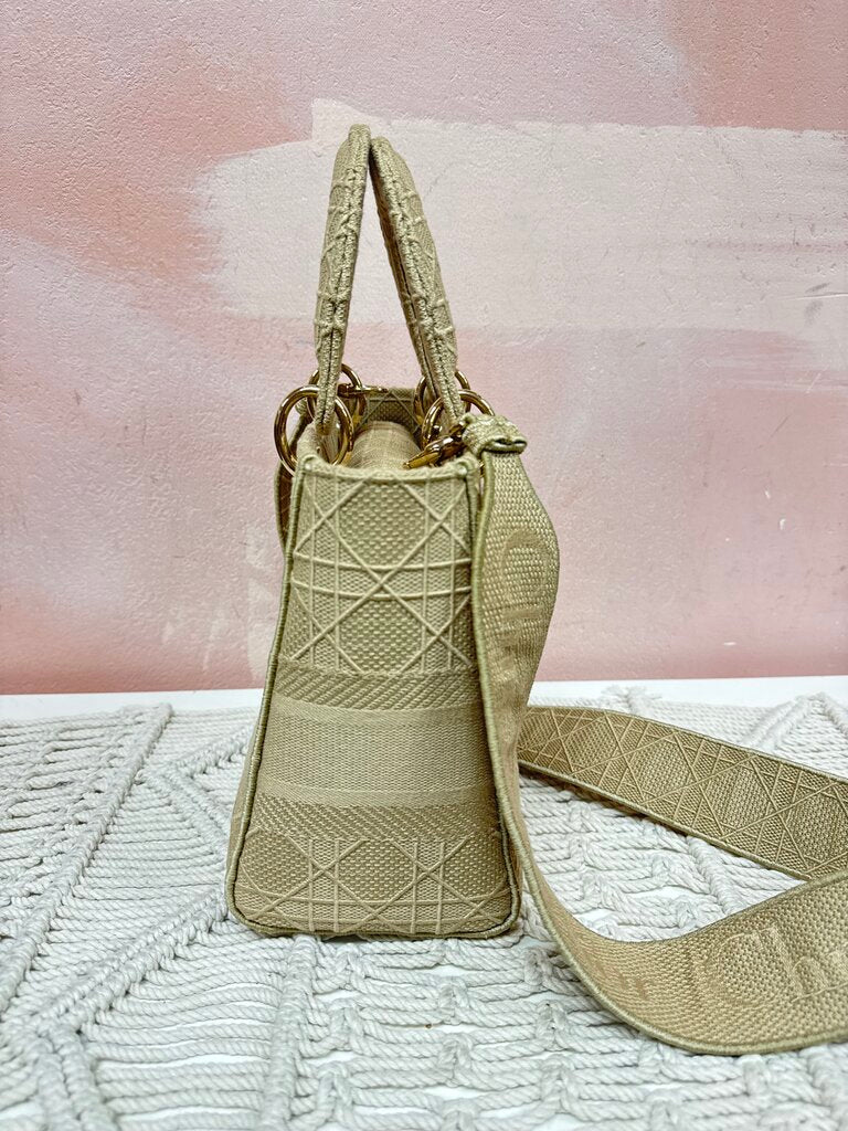 Dior Beige Canvas Medium Cannage Lady D-Lite Tote w/Dustbag