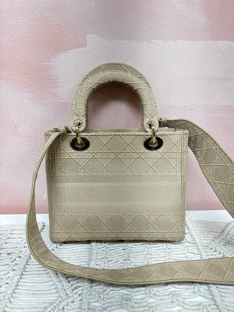Dior Beige Canvas Medium Cannage Lady D-Lite Tote w/Dustbag