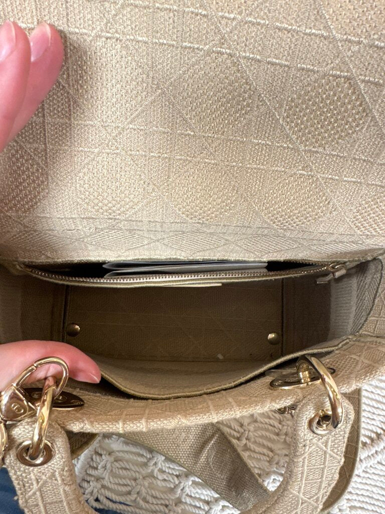 Dior Beige Canvas Medium Cannage Lady D-Lite Tote w/Dustbag